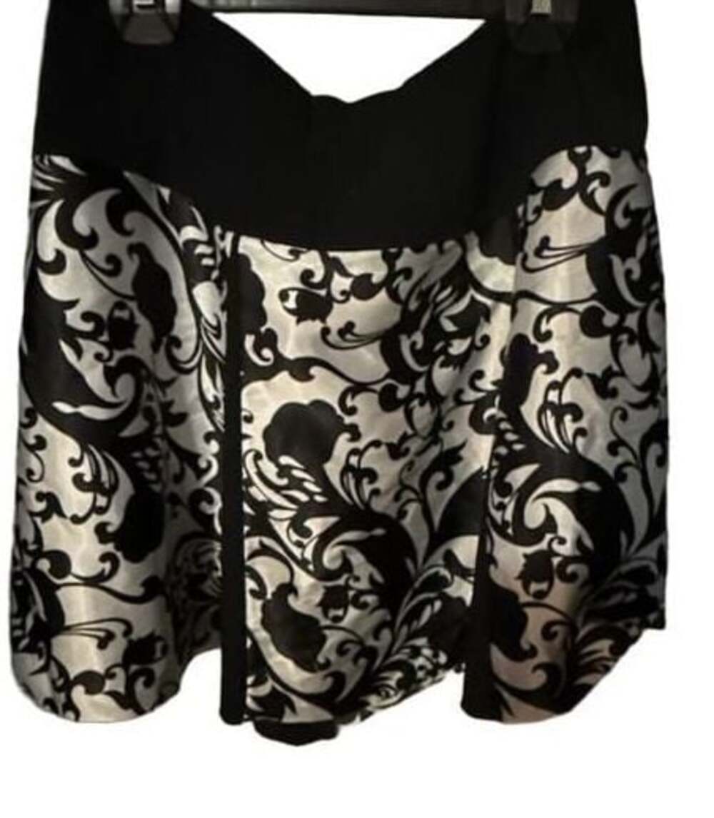 Cache Black and White Damask Scroll Pattern Mini Skirt